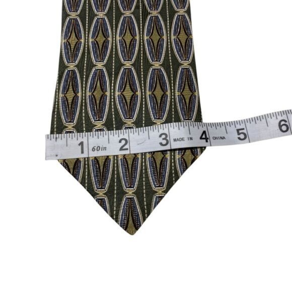 Henry Grethel Silk Tie Quiet Luxury Old Money Geometric Green Gold Caree… - Picture 5 of 8